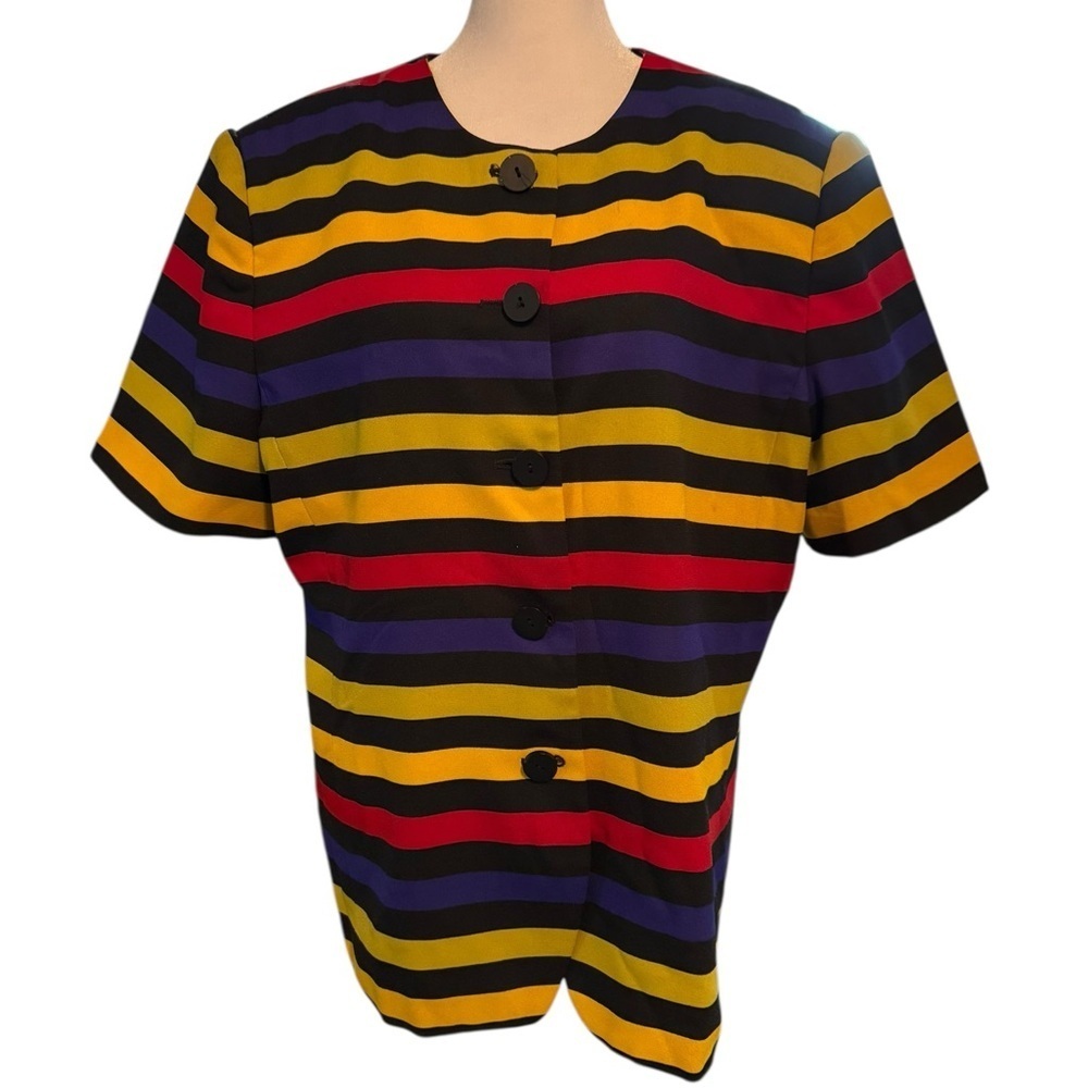 Women’s Vintage Joan Leslie short sleeve jacket in multi colors Size 16 EUC